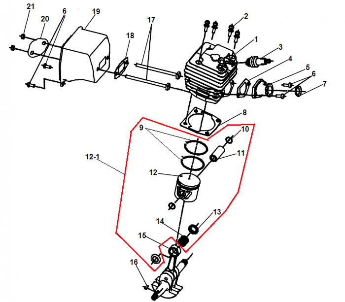 1 ПОРШЕНЬ - ЦИЛИНДР БЕНЗОПИЛА CHAMPION 245