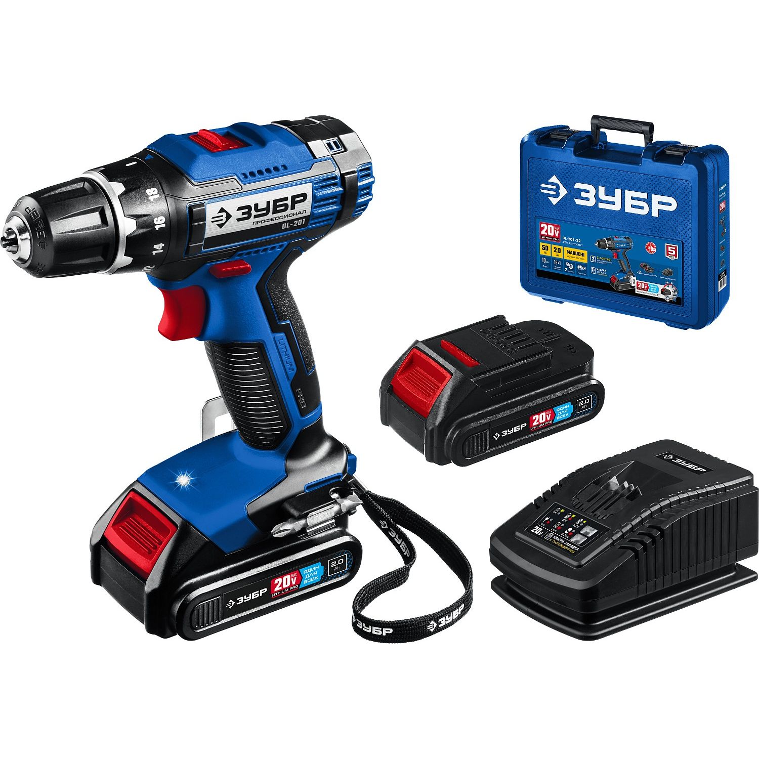 Дрель-шуруповерт, 2 АКБ (2 Ач), в кейсе DL-201-22
